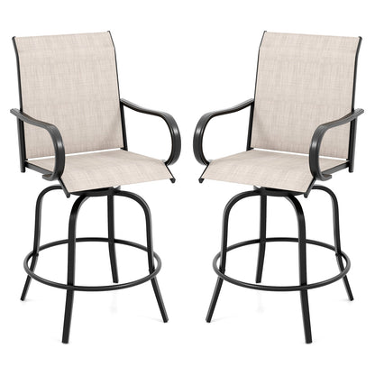 2 Pieces 360 Rotating Bar Stool Set with Armrests for Patio