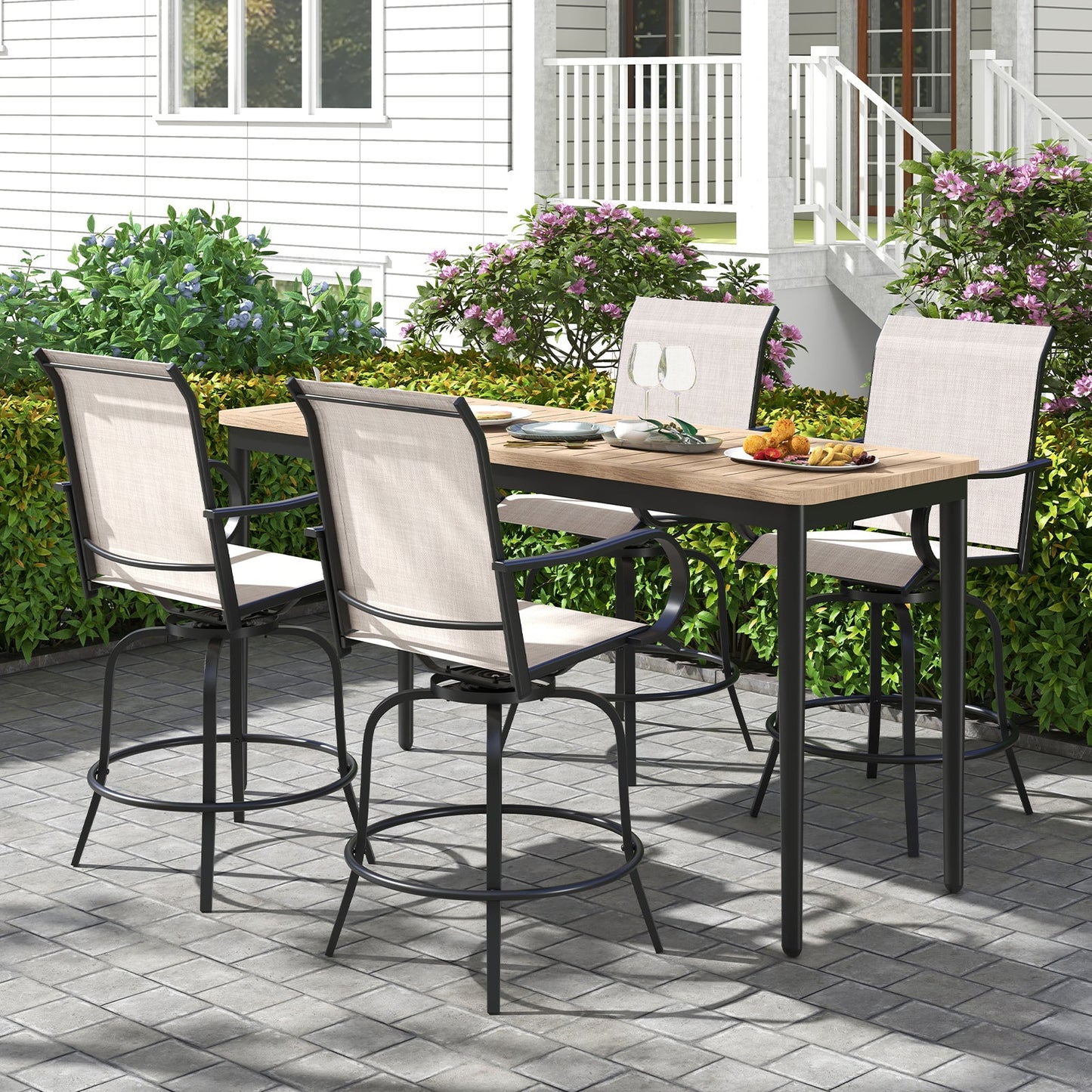 2 Pieces 360 Rotating Bar Stool Set with Armrests for Patio