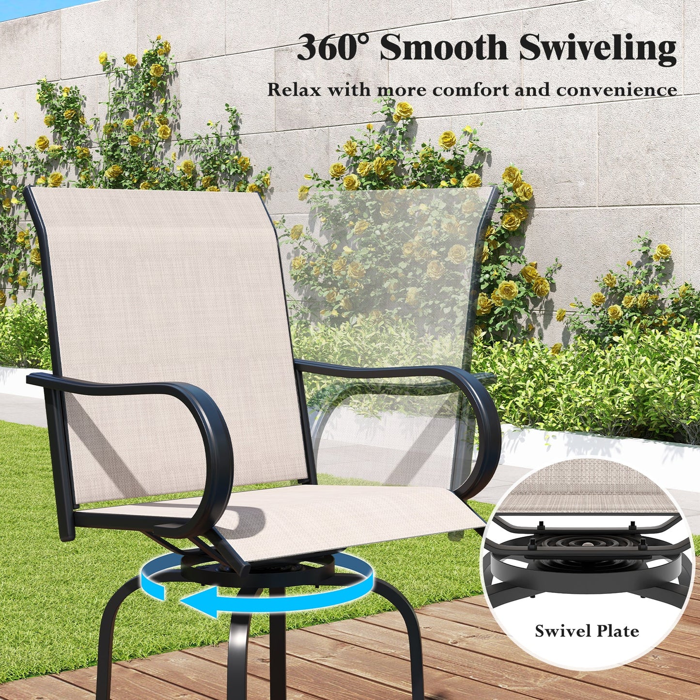 2 Pieces 360 Rotating Bar Stool Set with Armrests for Patio
