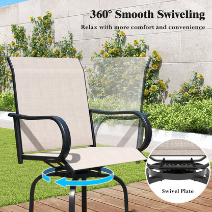 2 Pieces 360 Rotating Bar Stool Set with Armrests for Patio