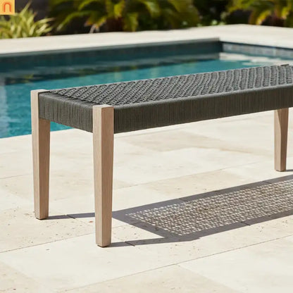 Outdoor Bench Eucalyptus Wood Charcoal Rope 71in Modern