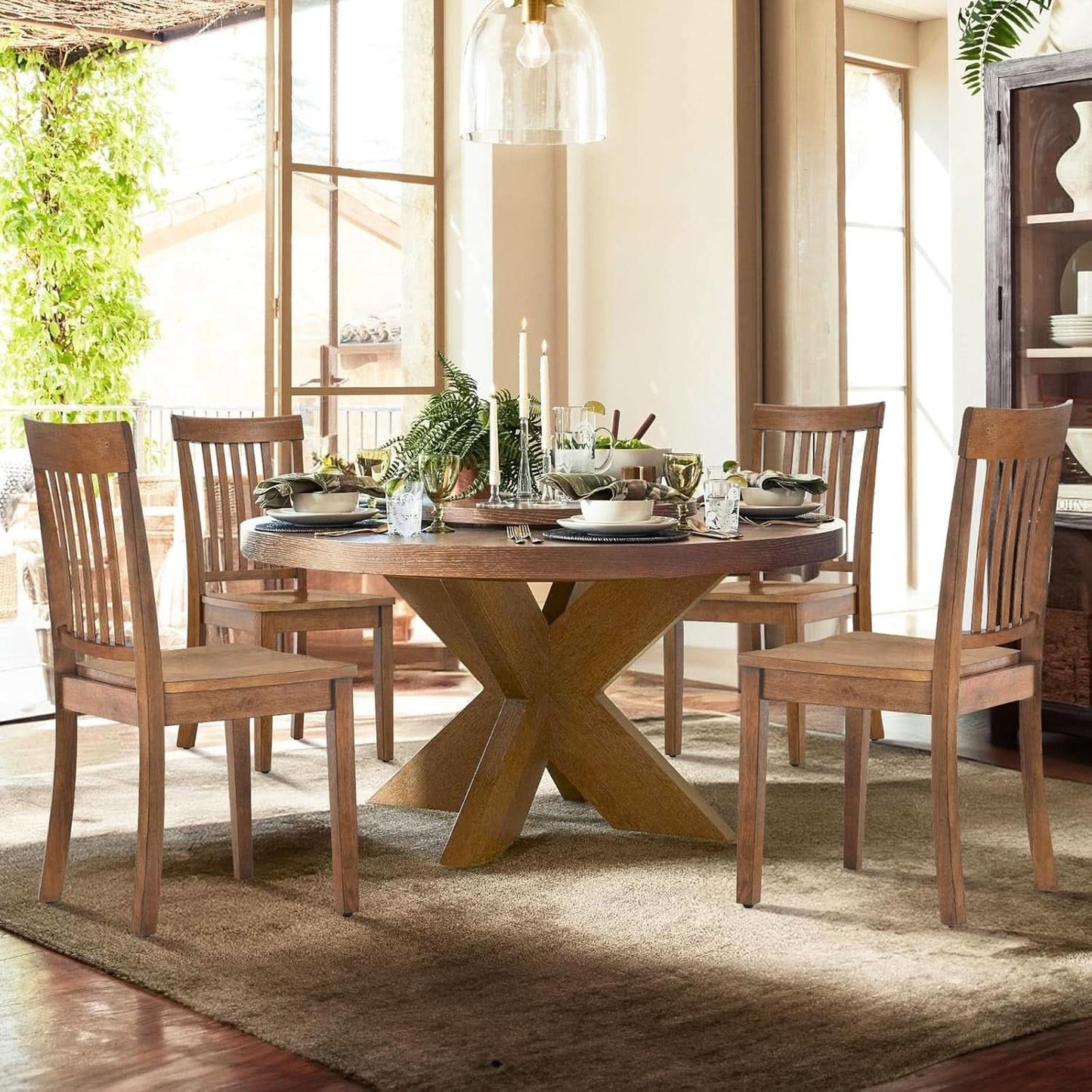 Windsor Spindle Back Dining Chairs Set Of 6 In Light Brown