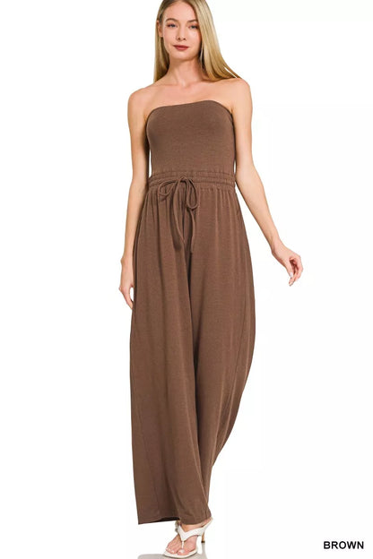 Zenana Tube Top Jumpsuit with Drawstring Waist