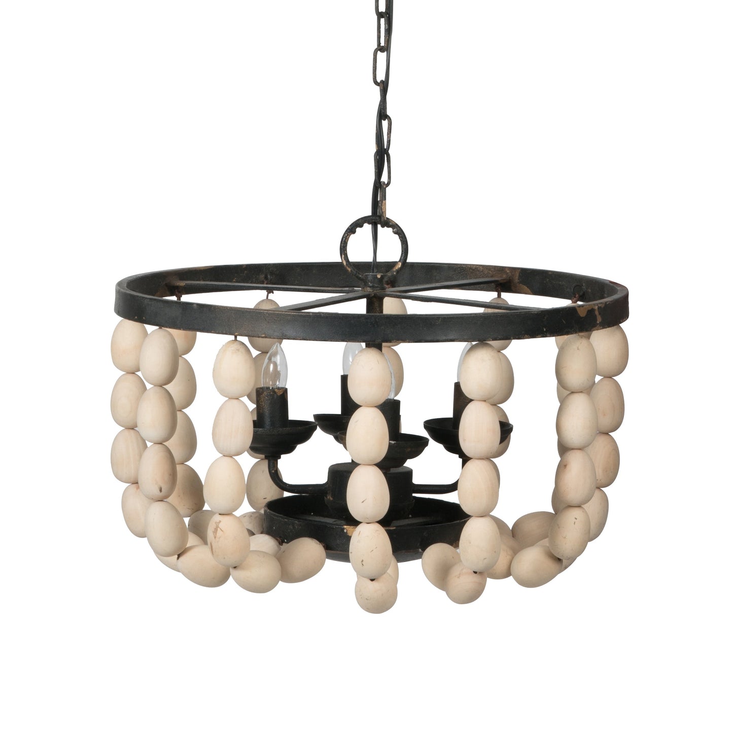 Chandelier Black Frame Cream Beaded 4-Light 19 In 14 In