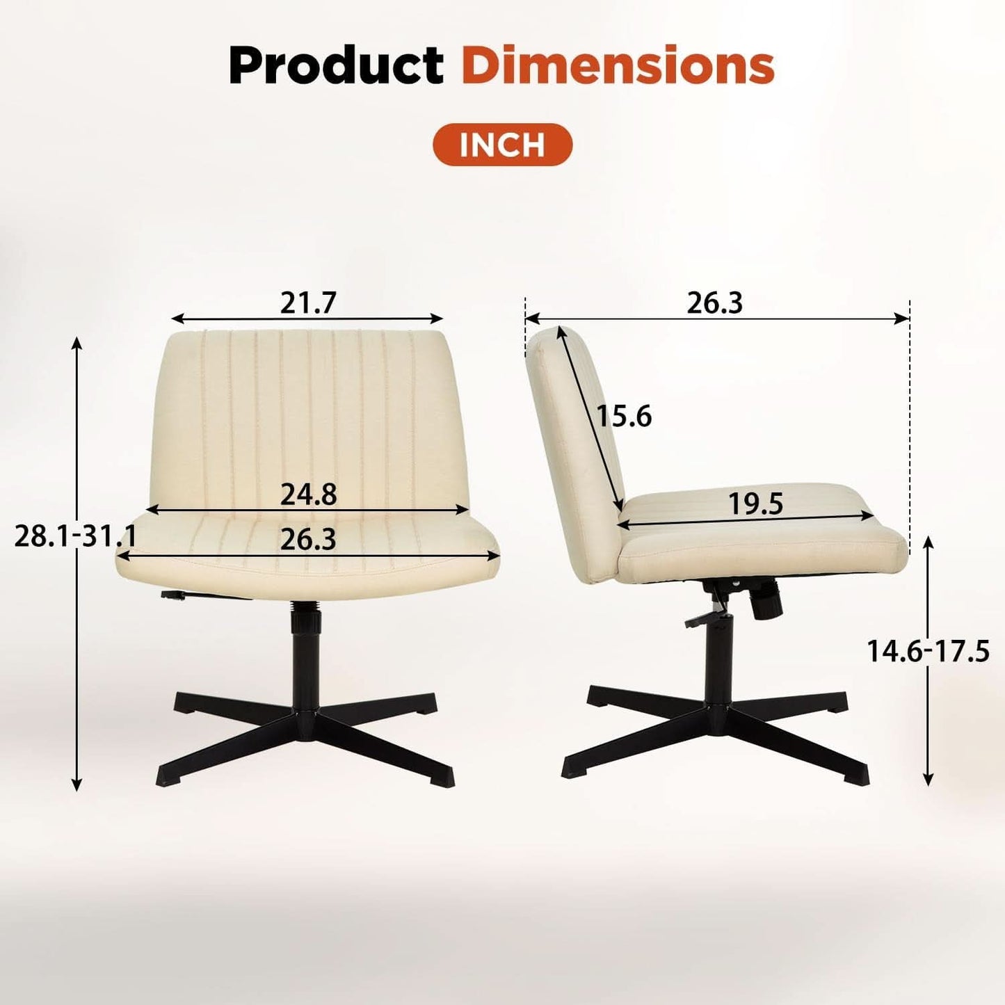 Criss Cross Armless Office Chair Beige Height Adjustable