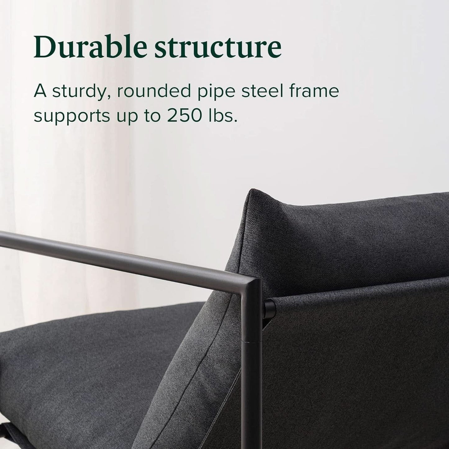 Aidan Sling Chair Dark Grey Metal Frame Shredded Foam