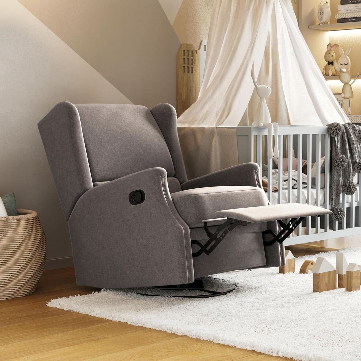 Omma Wingback Swivel Glider Recliner Dark Gray Upholstered