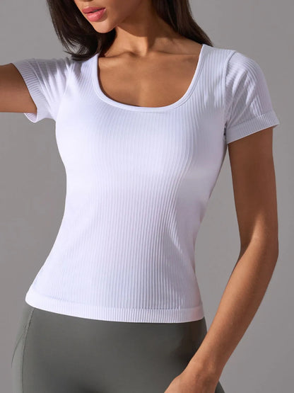 Square Neck Active T-Shirt with Detachable Chest Pads