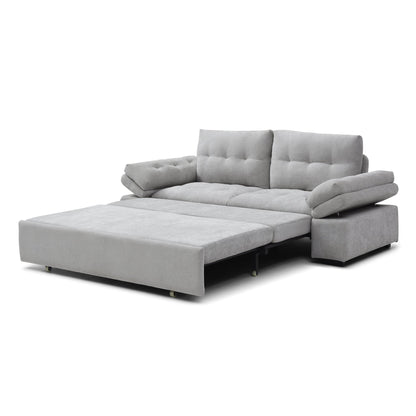 Sofa Bed 3-in-1 Linen Gray Pull-Out Chaise Recliner Armchair 164 LB