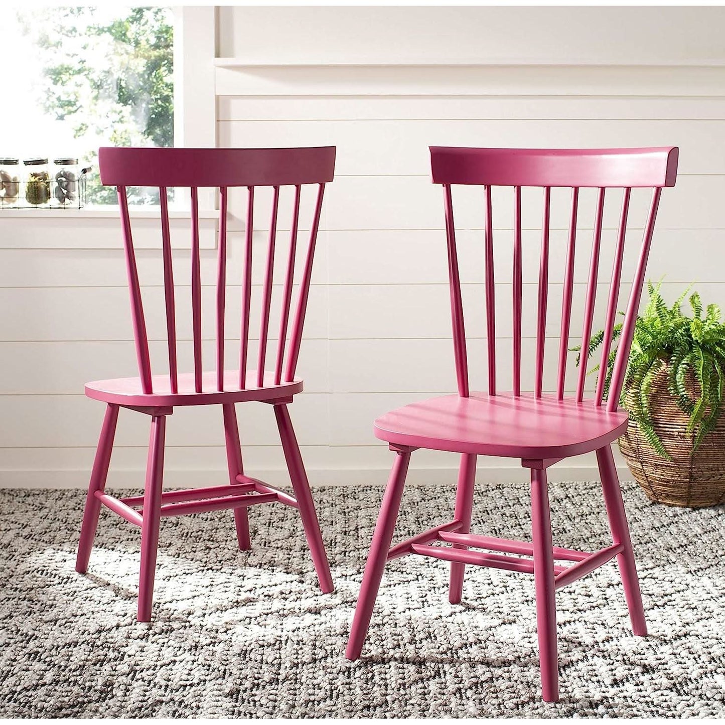 Raspberry Pink Spindle Side Chair Set of 2 Solid Oak