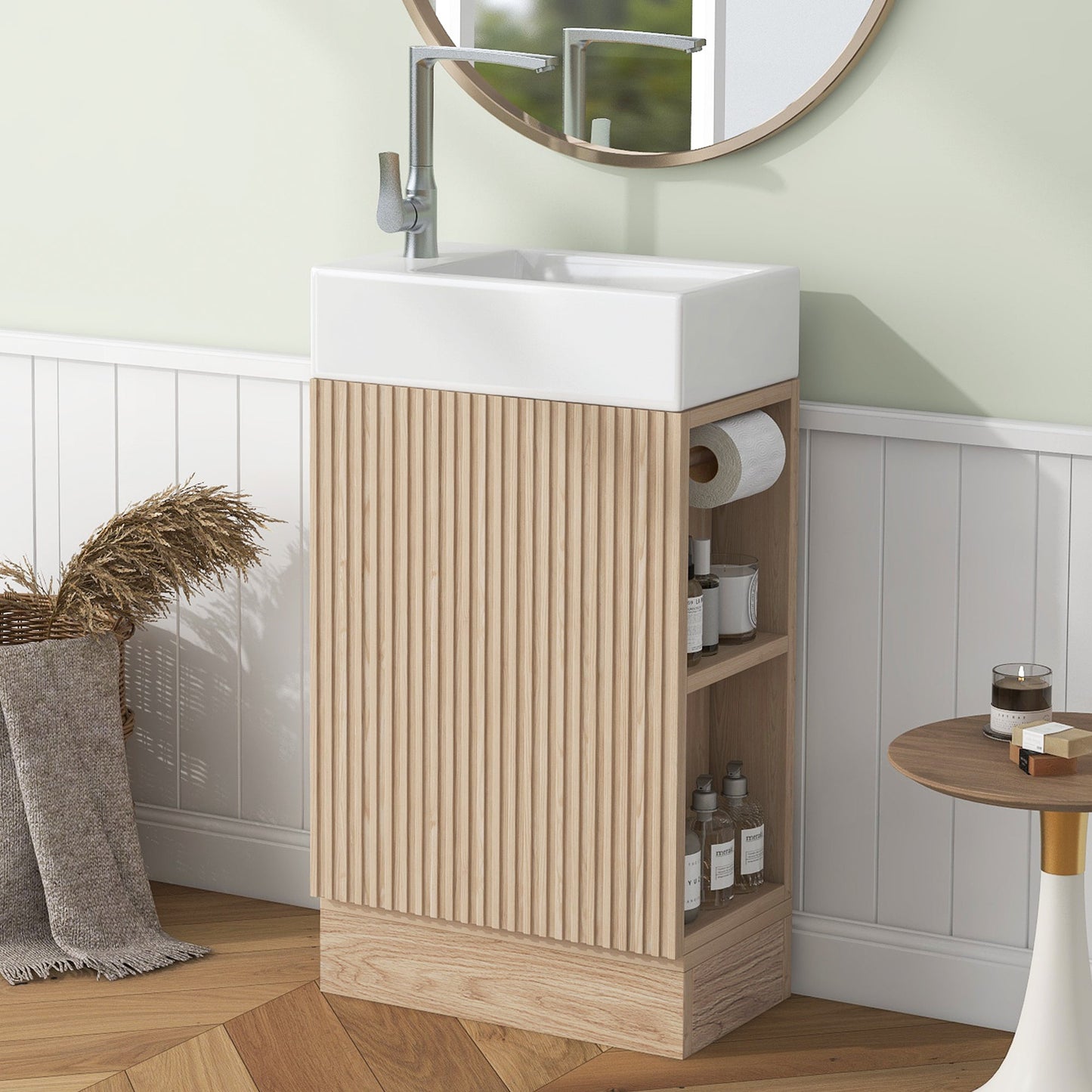 18.6' Bathroom Vanity with Sink, Bathroom Vanity Cabinet with Two-tier Shelf,...