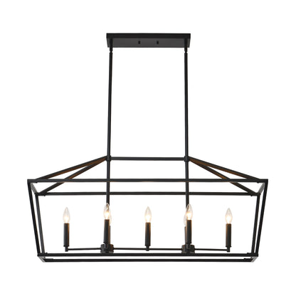 Chandelier Industrial Linear 5-Light Matte Black Metal Pendant 39 In