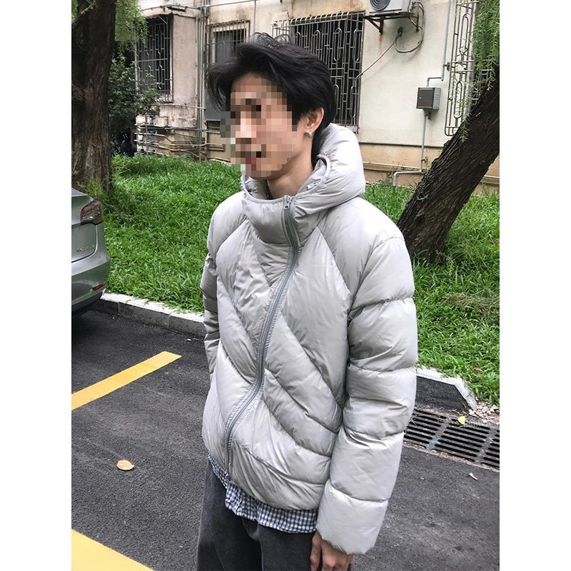 Mens Winter Thickened Warm Loose-Fit Coat With Diagonal Zipper