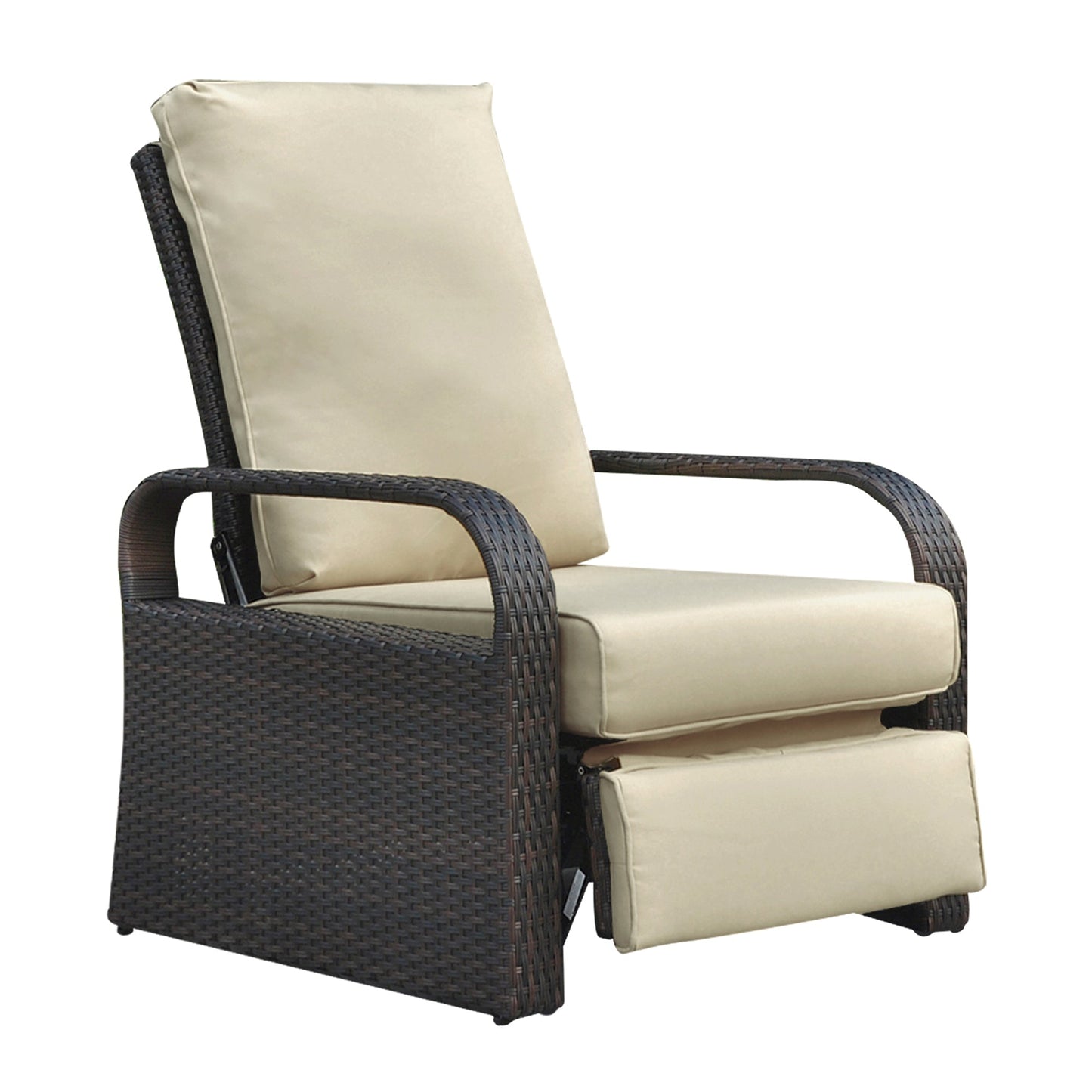 Outdoor Recliner Lounge Chair Wicker Khaki Cushion 3 Position 350 lb Cap