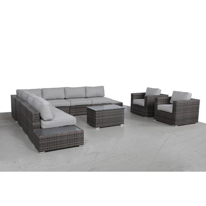 Outdoor Wicker Sofa Set 12pc Brown Aluminum Seats 8