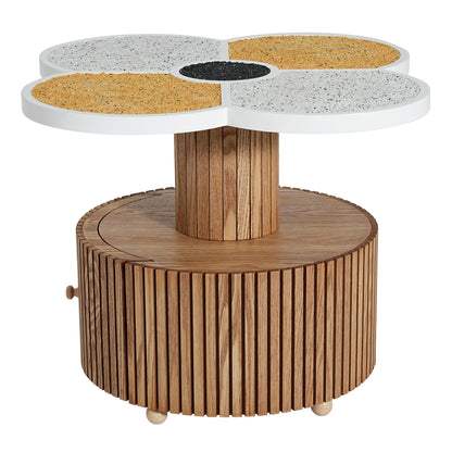 Four-Leaf Clover Side Table, Accent Table with Wood-Grain Base, Storage