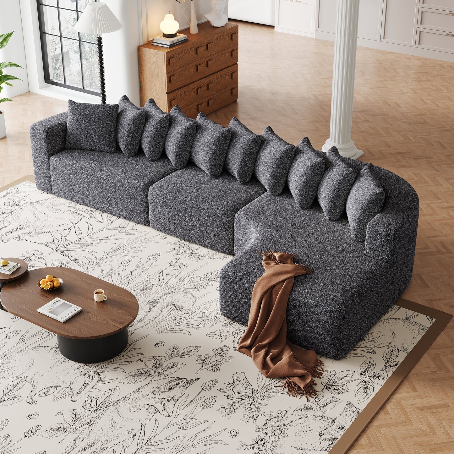Cloud Sectional Sofa 131" Gray Chenille 3-Seat Right Chaise