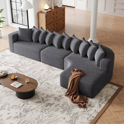Cloud Sectional Sofa 131" Gray Chenille 3-Seat Right Chaise
