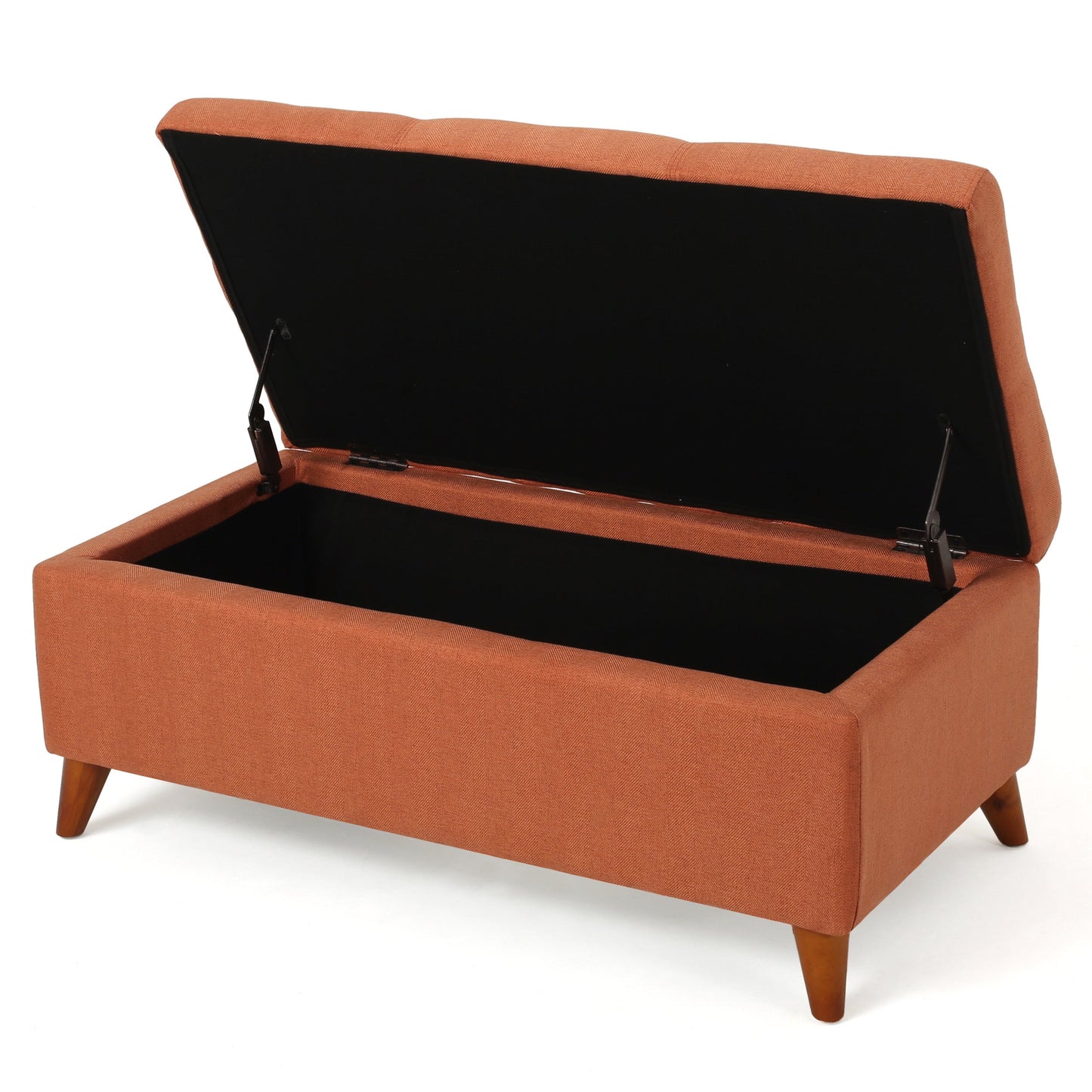 Tufted Button Storage Ottoman Bench with Hinged Lid and Solid Wood Legs