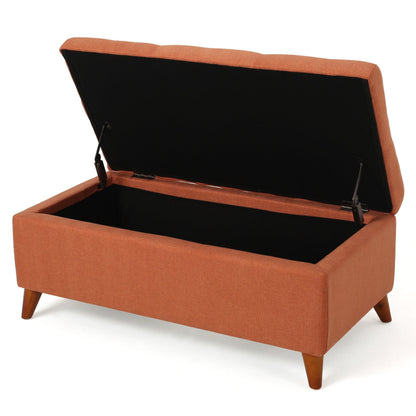 Tufted Button Storage Ottoman Bench with Hinged Lid and Solid Wood Legs