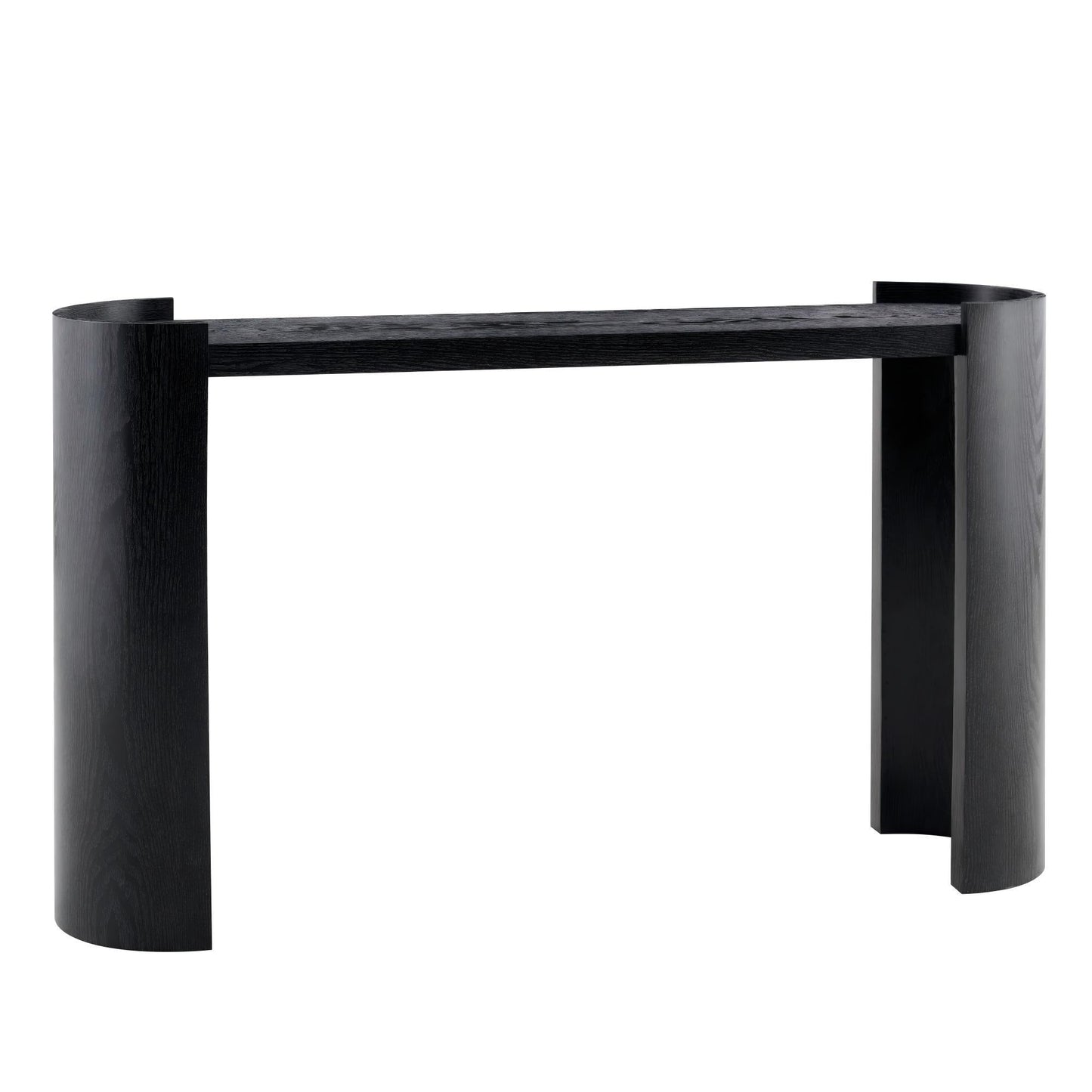 Black Curved Foyer Table, Wood Grain Minimalist Entrance Side Table