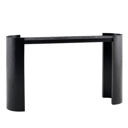 Black Curved Foyer Table, Wood Grain Minimalist Entrance Side Table