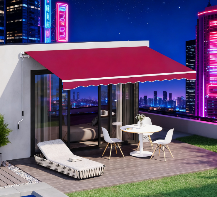 Retractable Patio Awning Manual Crank Aluminum Red 155x96 In UV Block