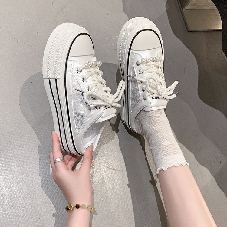 New Casual Breathable Mesh Closed Toe Mules, Versatile Lightweight Good-Looking White Slip-On Shoes For Women
