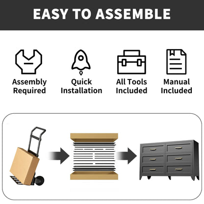 Dresser 6-Drawer Black Steel Smooth-Glide Powder Coat 47.3x15.8x30 In