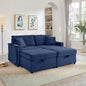 Convertable Loveseat L-Shape Corduroy Blue Storage Chaise 2 Ottomans USB 69 In