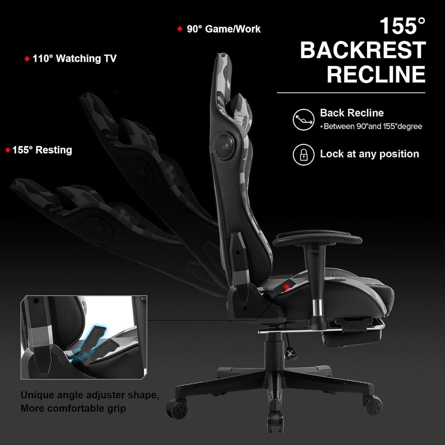 Gaming Chair With Bluetooth Speakers And Footrest Blue