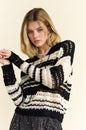 Back To School Sweater - Davi & Dani Contrast Striped Crochet Drop Shoulder Knit Cover Up