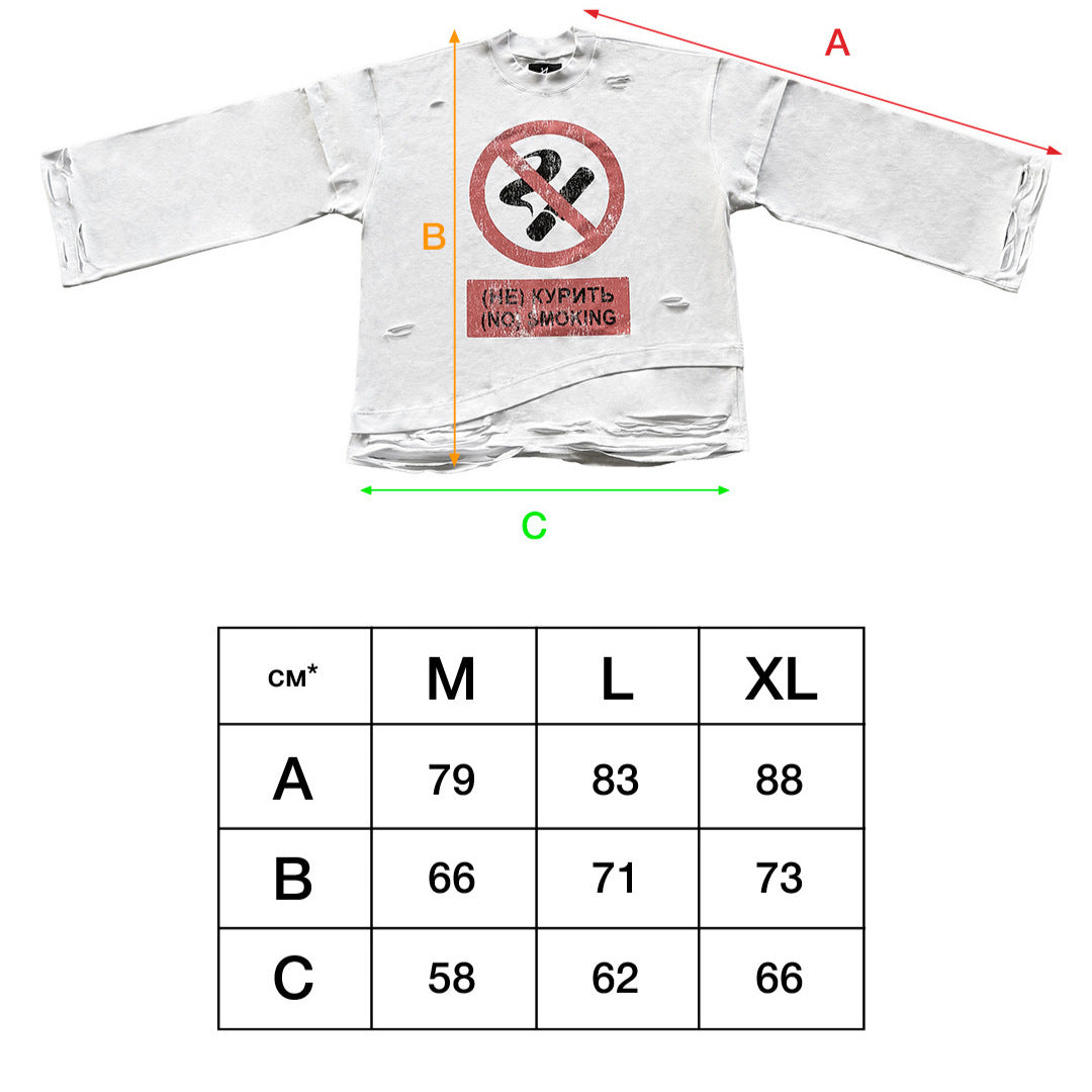 Round-neck Long-sleeve No Smoking Printed Top