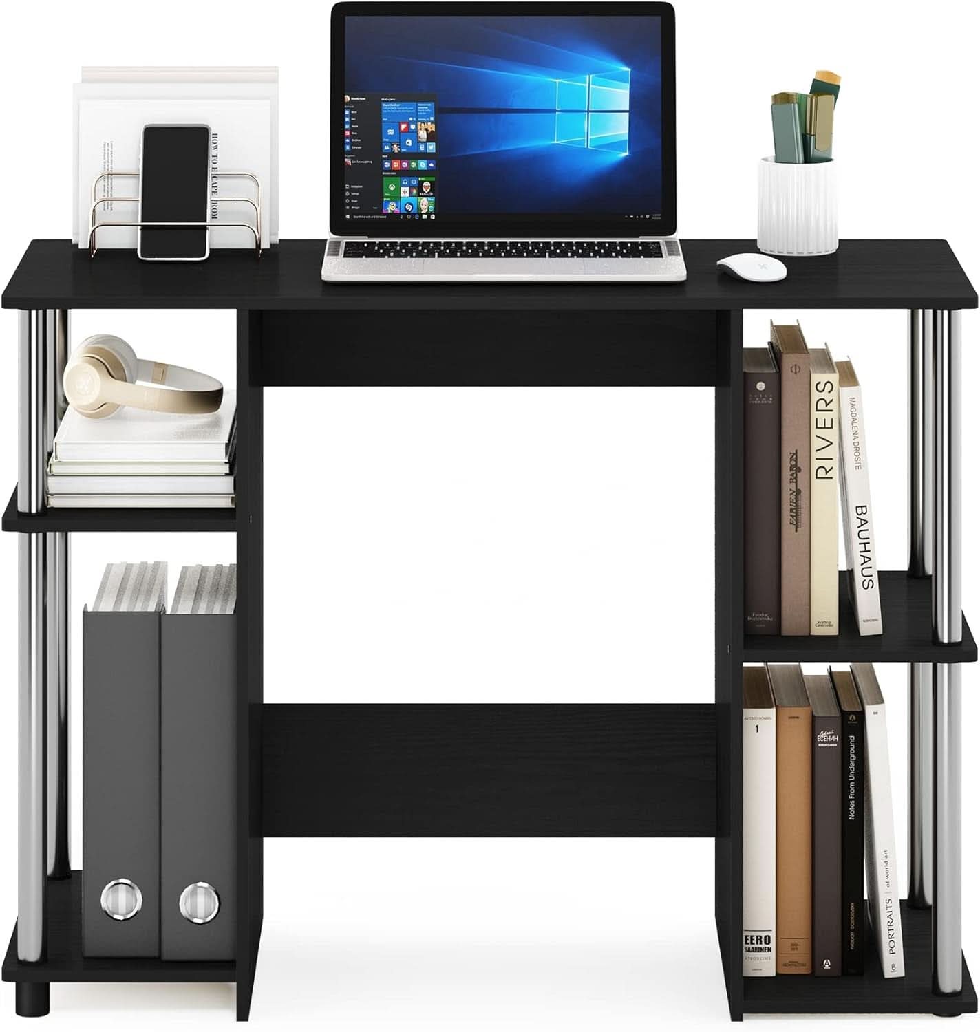 Jaya Computer Desk Americano Finish With Storage Shelves