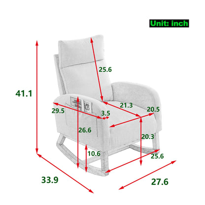 Gray Teddy Fabric Rocking Chair High Back Side Pockets 27.6