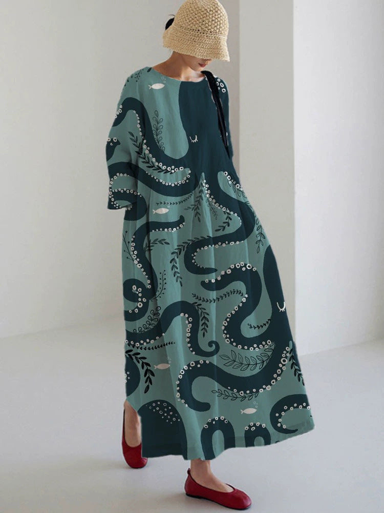 3D Digital-Print Short-Sleeve Casual Dress