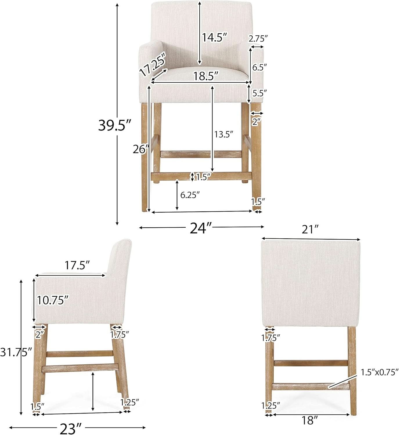 Armga Upholstered 26 Inch Counter Stools Beige Set Of 2