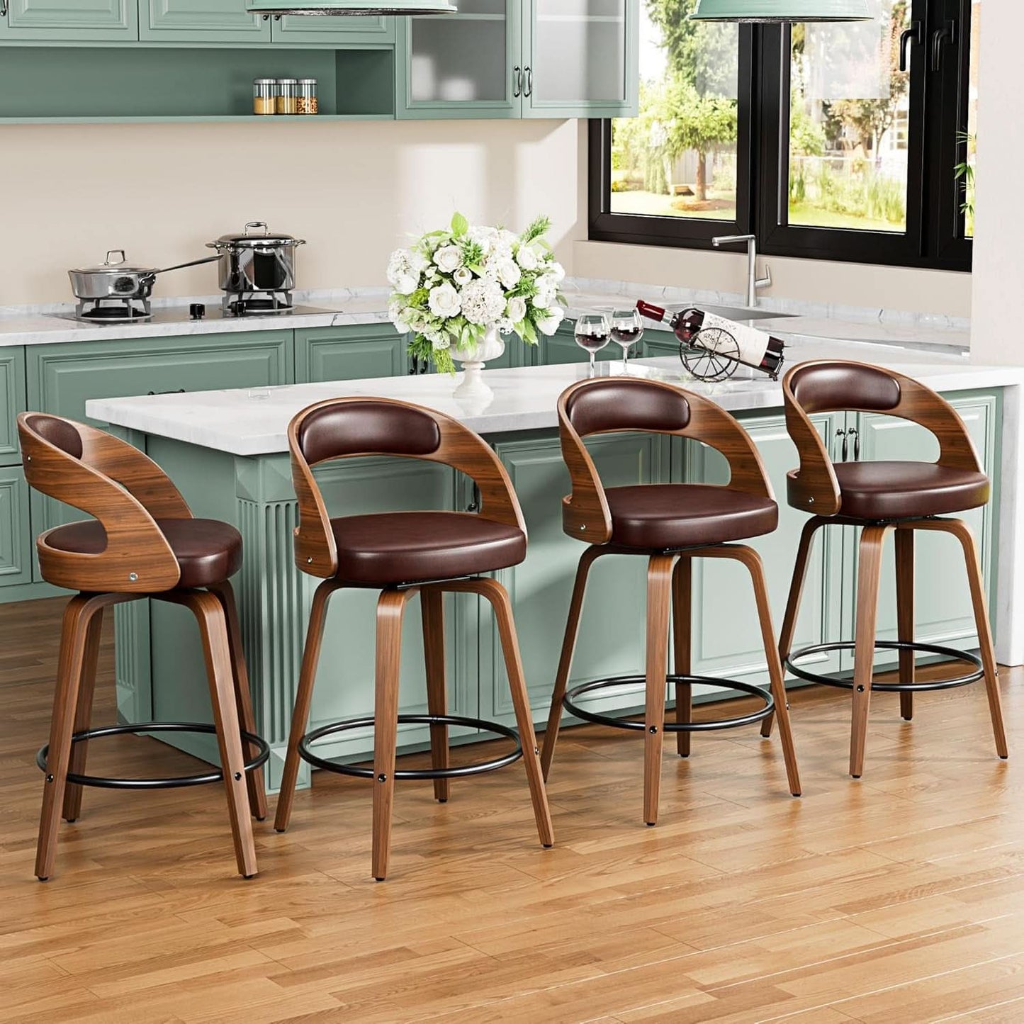 Mid Century Modern Swivel Bar Stools Set of Two