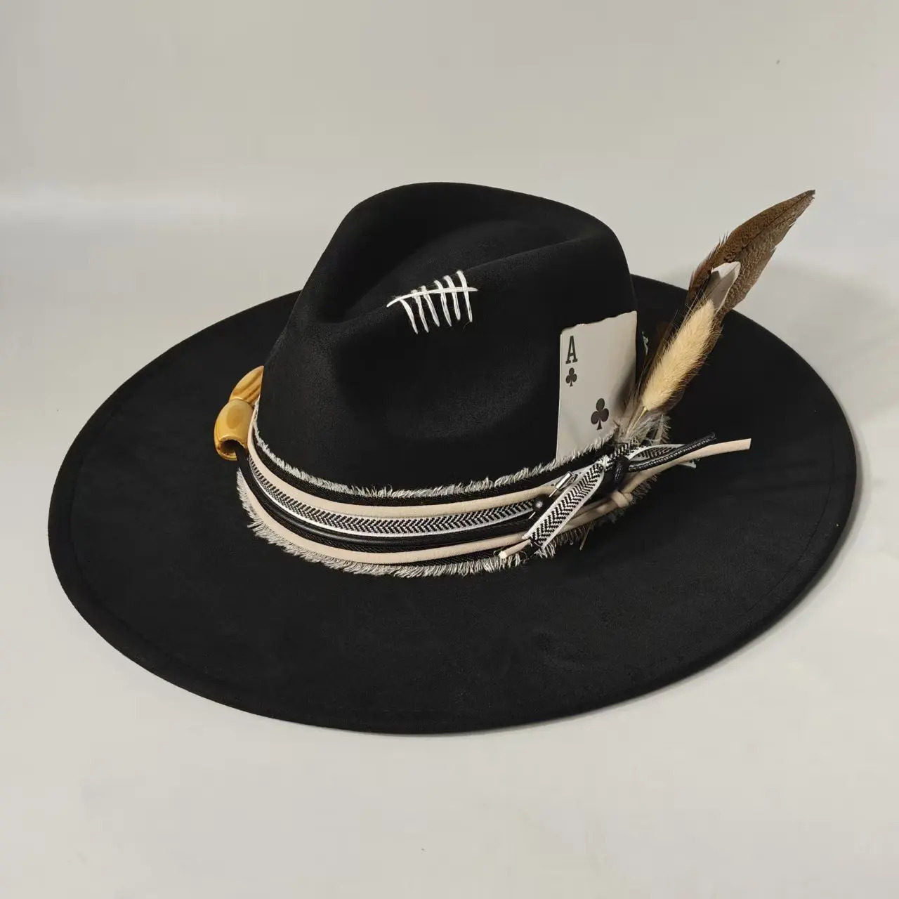 Wool Felt With Feathers Fallwinter Flat-brim Jazz Hat