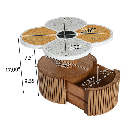 Four-Leaf Clover Side Table, Accent Table with Wood-Grain Base, Storage