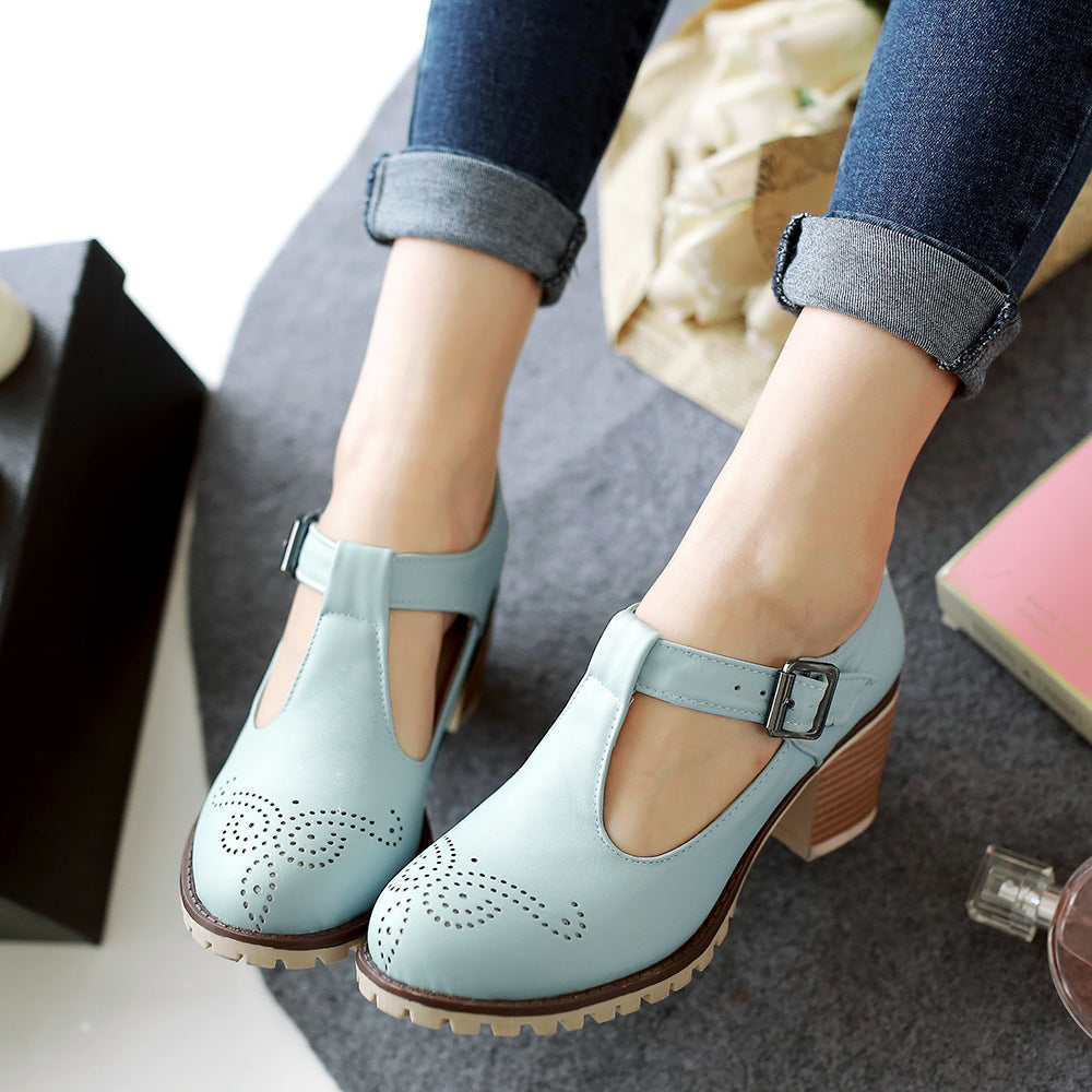 Foreign Trade Export Cross-Border Chunky-Heel British-Style Pumps