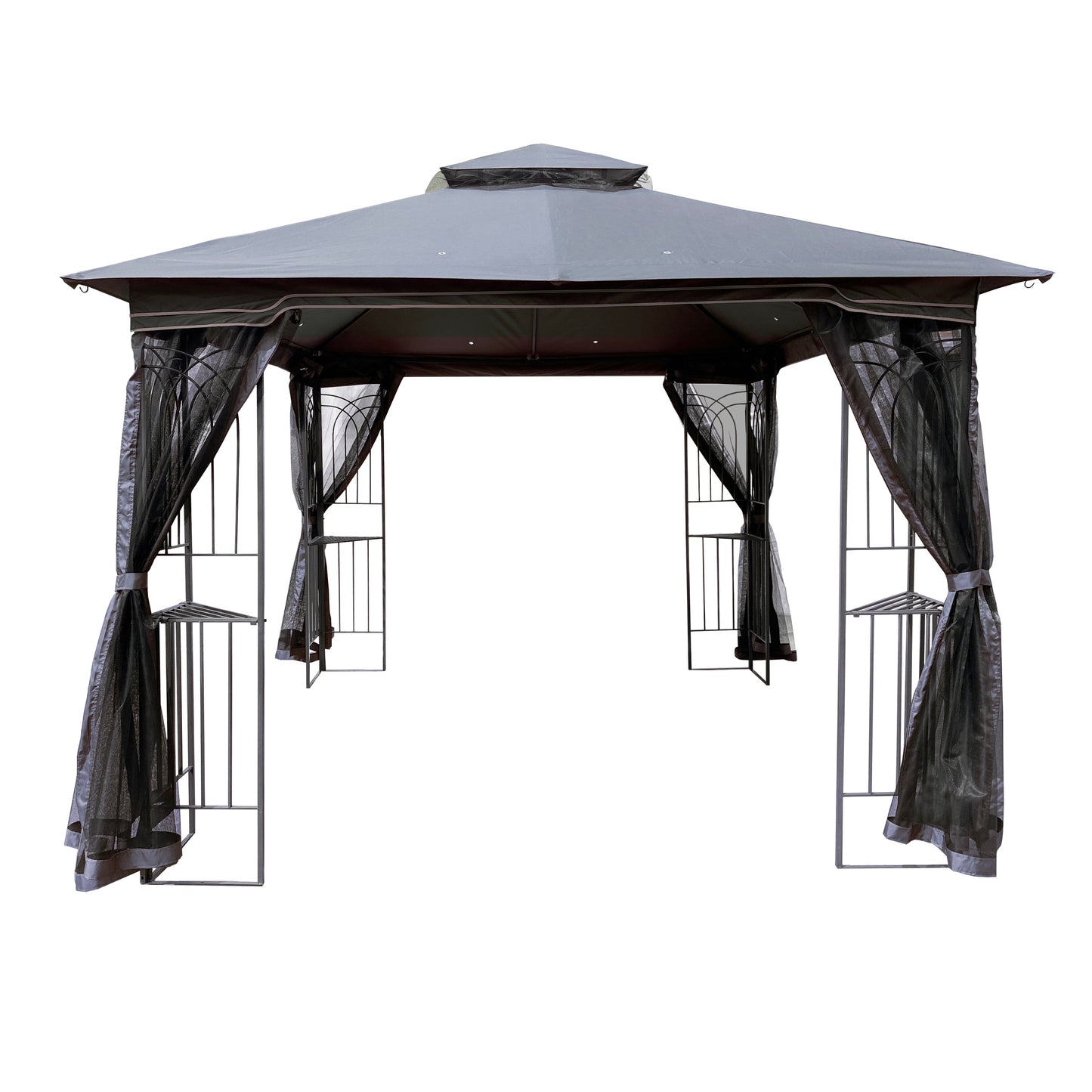 Gazebo Steel Gray 10x10 Ft Double Vented Roof Mesh Sidewalls UV-Resistant