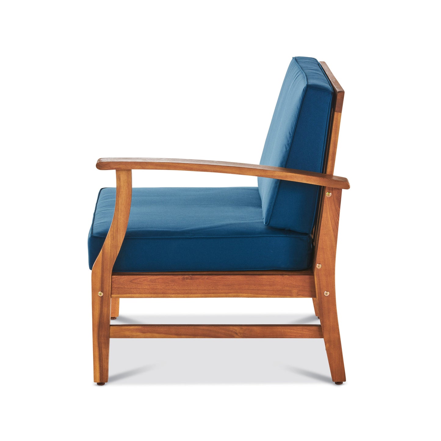 PERLA 6-Piece Outdoor Sectional Sofa Set, Acacia Wood Frame, Blue Cushions