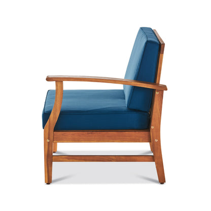 PERLA 6-Piece Outdoor Sectional Sofa Set, Acacia Wood Frame, Blue Cushions