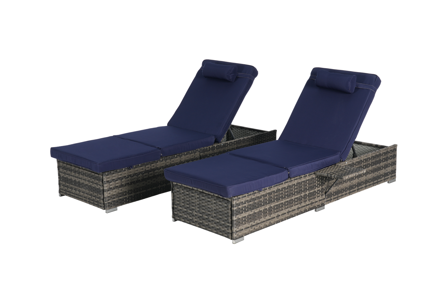 Outdoor Chaise Lounge Chair Set of 2, Rattan Storage Patio Pool Chairs with Cushion