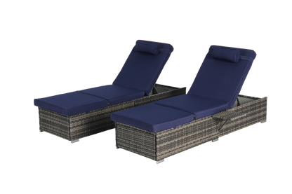 Outdoor Chaise Lounge Chair Set of 2, Rattan Storage Patio Pool Chairs with Cushion