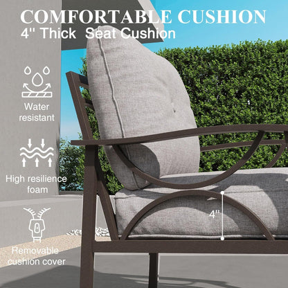 Outdoor Patio Set Steel Khaki 2 Piece 3 Seat Sofa 4 in Cushions Coffee Table