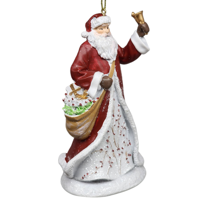 Berry Vine Santa with Bell Ornament