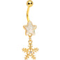 White Gem Gold Plated Star and Snowflake Dangle Belly Ring