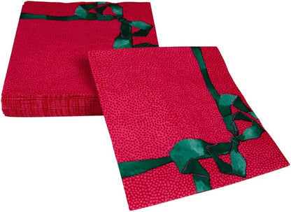 Tied With A Bow Red And  Spruce Luncheon Napkins